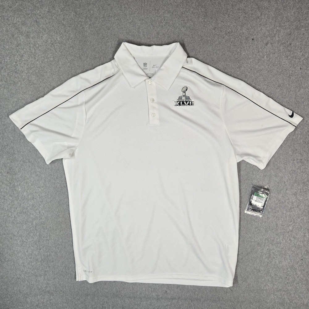 Nike Men Polo XL White Embroidered Super Bowl XLVII Dri-Fit Coach  Logo NWT